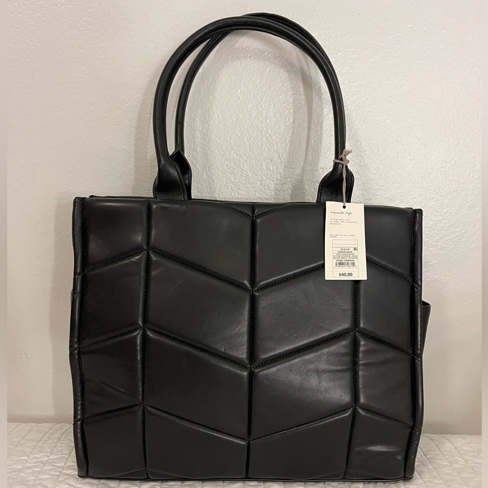 Quilt Large Boxy, Black Tote Handbag - A New Day